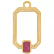 22x12mm Rectangle pendant with vitrail epoxy resin - Fine Gold plated - Plum x1