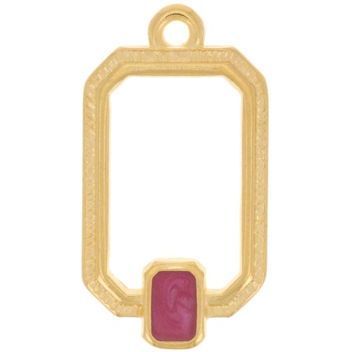 22x12mm Rectangle pendant with vitrail epoxy resin - Fine Gold plated - Plum x1