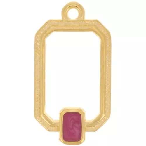 22x12mm Rectangle pendant with vitrail epoxy resin - Fine Gold plated - Plum x1