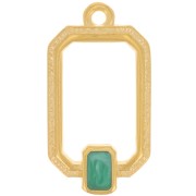 22x12mm Rectangle pendant with vitrail epoxy resin - Fine Gold plated - Green x1