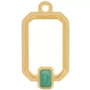 22x12mm Rectangle pendant with vitrail epoxy resin - Fine Gold plated - Green x1