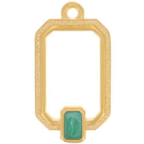 22x12mm Rectangle pendant with vitrail epoxy resin - Fine Gold plated - Green x1