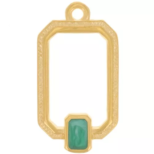 22x12mm Rectangle pendant with vitrail epoxy resin - Fine Gold plated - Green x1