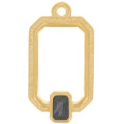 22x12mm Rectangle pendant with vitrail epoxy resin - Fine Gold plated - Black x1