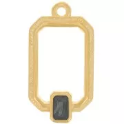 22x12mm Rectangle pendant with vitrail epoxy resin - Fine Gold plated - Black x1