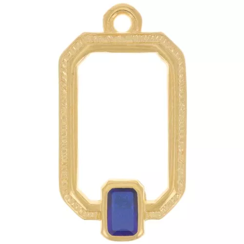 22x12mm Rectangle pendant with vitrail epoxy resin - Fine Gold plated - Blue x1