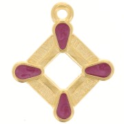 19x16mm Hollow rhombus pendant vitrail epoxy resin - Fine Gold plated - Plum x1