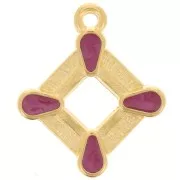 19x16mm Hollow rhombus pendant vitrail epoxy resin - Fine Gold plated - Plum x1