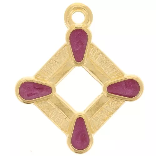 19x16mm Hollow rhombus pendant vitrail epoxy resin - Fine Gold plated - Plum x1
