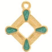 19x16mm Hollow rhombus pendant vitrail epoxy resin - Fine Gold plated - Green x1|raw }}