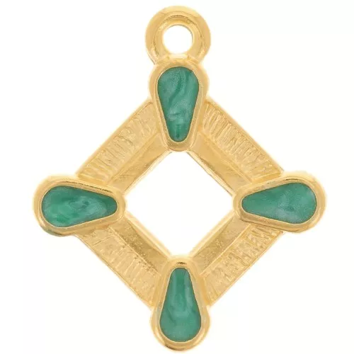 19x16mm Hollow rhombus pendant vitrail epoxy resin - Fine Gold plated - Green x1