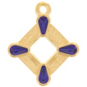 19x16mm Hollow rhombus pendant vitrail epoxy resin - Fine Gold plated - Blue x1