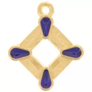 19x16mm Hollow rhombus pendant vitrail epoxy resin - Fine Gold plated - Blue x1