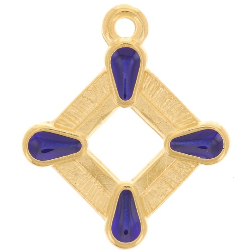 19x16mm Hollow rhombus pendant vitrail epoxy resin - Fine Gold plated - Blue x1