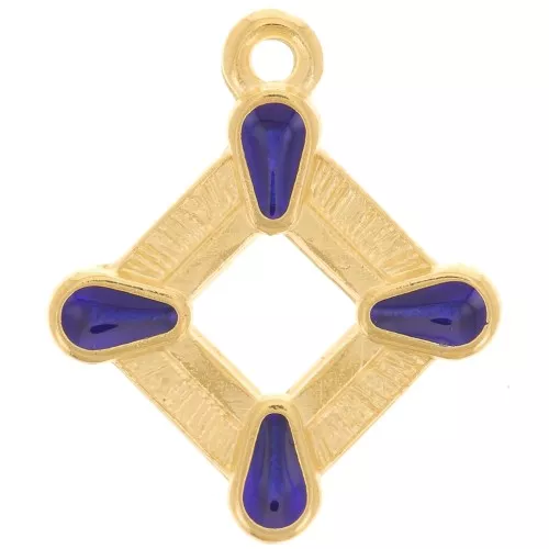 19x16mm Hollow rhombus pendant vitrail epoxy resin - Fine Gold plated - Blue x1