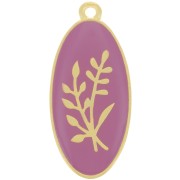 27x13mm Oval pendant flower pattern - epoxy resin - Fine Gold plated - Plum x1|raw }}
