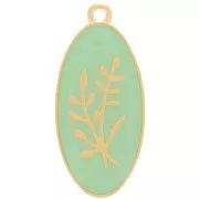27x13mm Oval pendant flower pattern - epoxy resin - Fine Gold plated - Mint x1