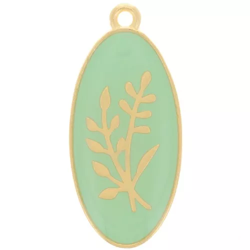 27x13mm Oval pendant flower pattern - epoxy resin - Fine Gold plated - Mint x1