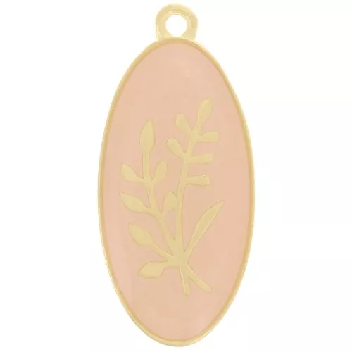 27x13mm Oval pendant flower pattern - epoxy resin - Fine Gold plated - Nude x1