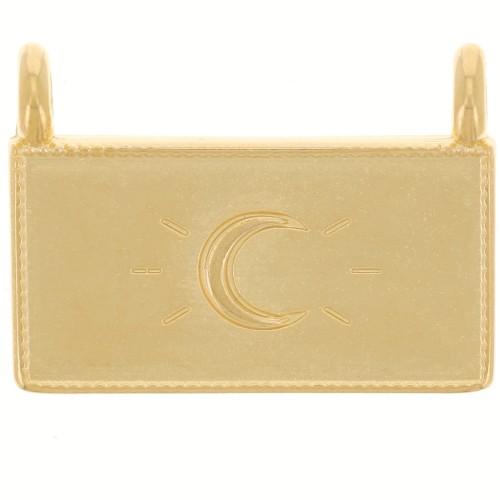 16x21.5mm Rectangle pendant - moon pattern - Fine Gold Plated x1