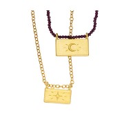 16x21.5mm Rectangle pendant - moon pattern - Fine Gold Plated x1