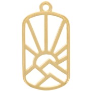 25x13.5mm Rectangle pendant - sun and mountains - Fine Gold plated x1|raw }}