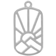 25x13.5mm Rectangle pendant - sun and mountains - Antique silver plated x1