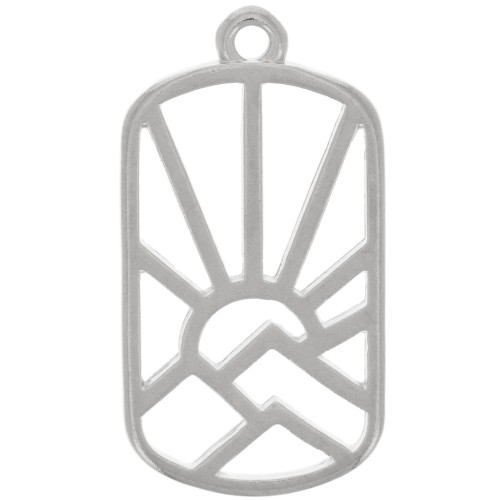 25x13.5mm Rectangle pendant - sun and mountains - Antique silver plated x1