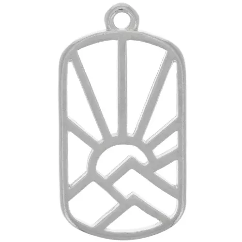 25x13.5mm Rectangle pendant - sun and mountains - Antique silver plated x1