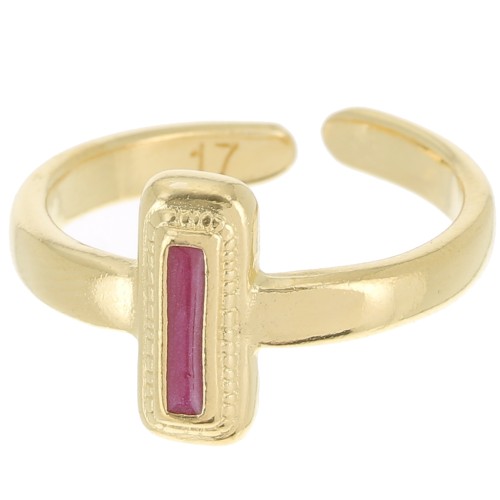 Rectangle ring - epoxy resin - Size 53 - Fine Gold Plated - Plum x1