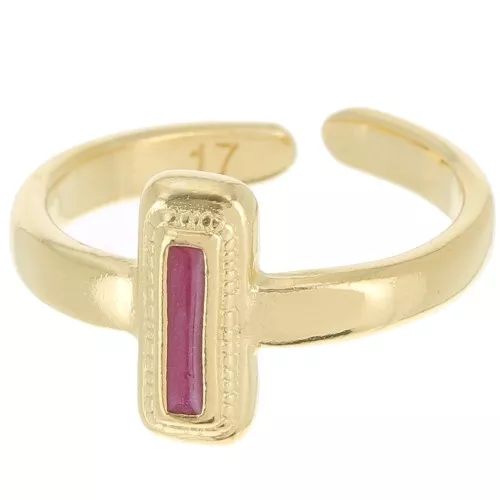 Rectangle ring - epoxy resin - Size 53 - Fine Gold Plated - Plum x1