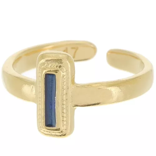 Rectangle ring - epoxy resin - Size 53 - Fine Gold Plated - Blue x1