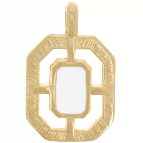 21x13mm Textured octagon epoxy resin pendant - Fine Gold plated - White x1