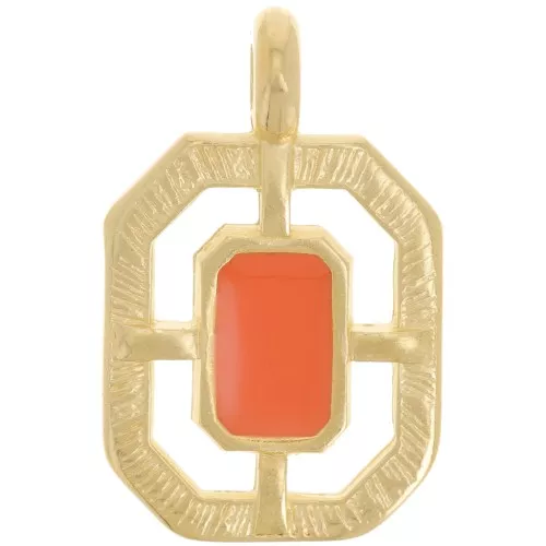 21x13mm Textured octagon epoxy resin pendant - Fine Gold plated - Hyacinth x1