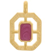 21x13mm Textured octagon epoxy resin pendant - Fine Gold plated - Plum x1|raw }}