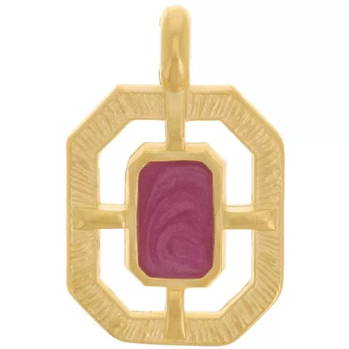 21x13mm Textured octagon epoxy resin pendant - Fine Gold plated - Plum x1