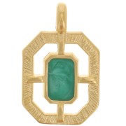 21x13mm Textured octagon epoxy resin pendant - Fine Gold plated - Green x1|raw }}