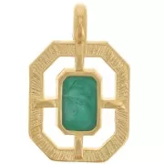 21x13mm Textured octagon epoxy resin pendant - Fine Gold plated - Green x1