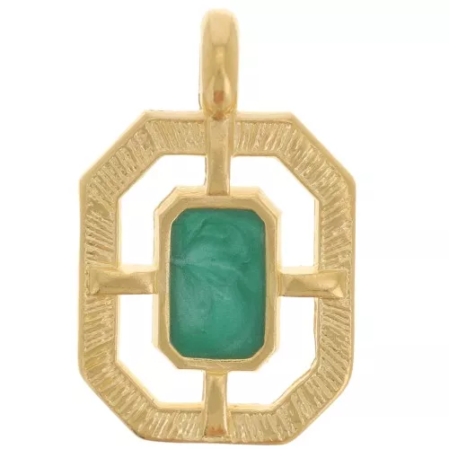 21x13mm Textured octagon epoxy resin pendant - Fine Gold plated - Green x1