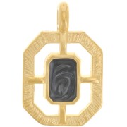 21x13mm Textured octagon epoxy resin pendant - Fine Gold plated - Black x1|raw }}