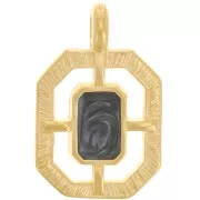 21x13mm Textured octagon epoxy resin pendant - Fine Gold plated - Black x1