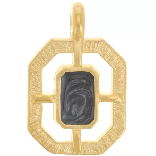 21x13mm Textured octagon epoxy resin pendant - Fine Gold plated - Black x1