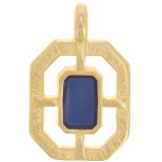 21x13mm Textured octagon epoxy resin pendant - Fine Gold plated - Blue x1|raw }}