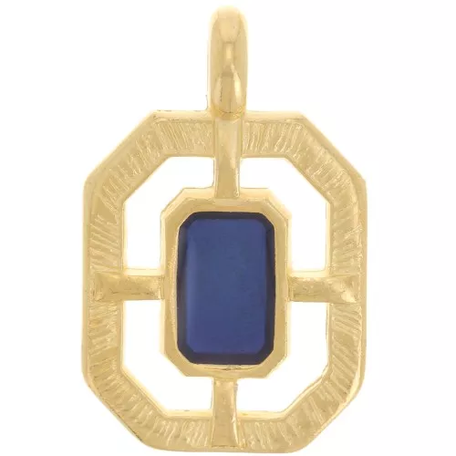 21x13mm Textured octagon epoxy resin pendant - Fine Gold plated - Blue x1