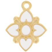 17.5x14mm Flower heart-shaped pendant with resin - Fine Gold plated - White x1