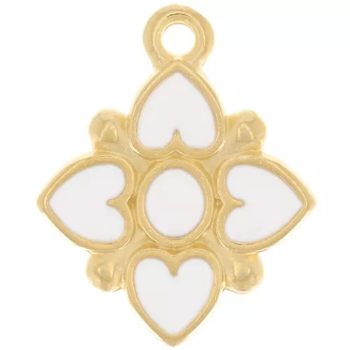 17.5x14mm Flower heart-shaped pendant with resin - Fine Gold plated - White x1