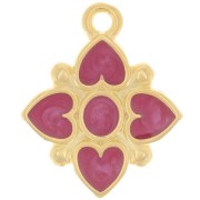 17.5x14mm Flower heart-shaped pendant with resin - Fine Gold plated - Plum x1|raw }}
