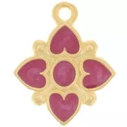 17.5x14mm Flower heart-shaped pendant with resin - Fine Gold plated - Plum x1