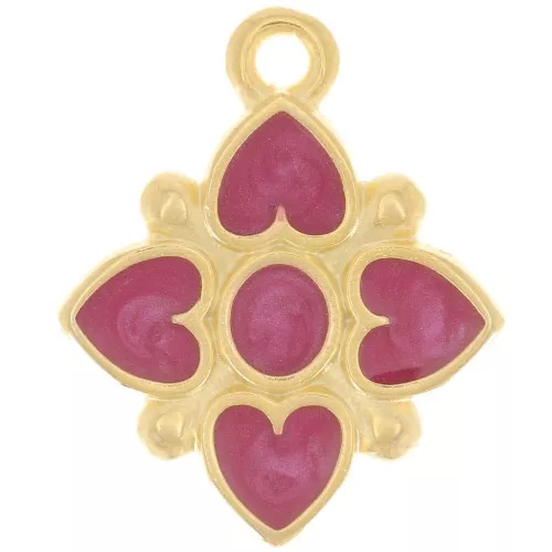 17.5x14mm Flower heart-shaped pendant with resin - Fine Gold plated - Plum x1