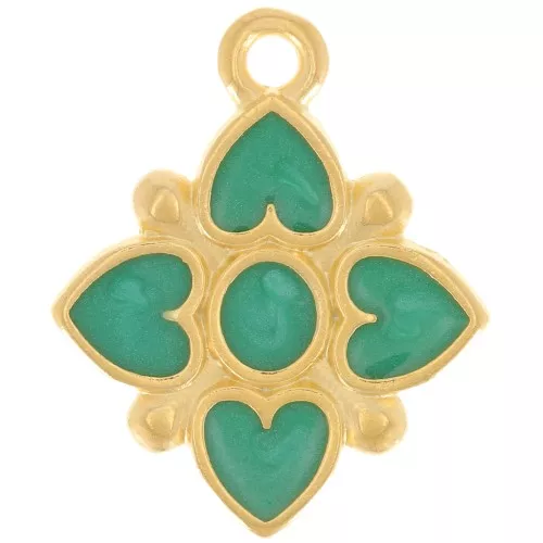 17.5x14mm Flower heart-shaped pendant with resin - Fine Gold plated - Green x1